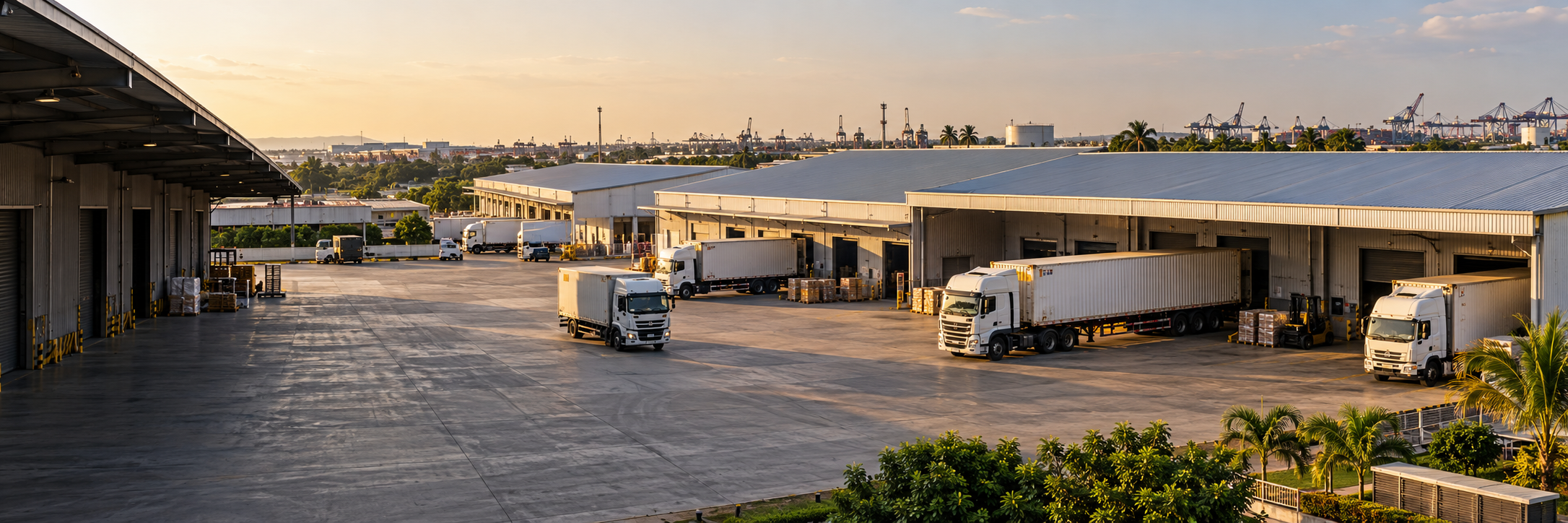 Warehouses and delivery trucks in Ghana